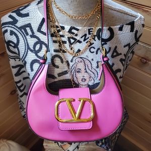 vegan leather pink V crossbody bag